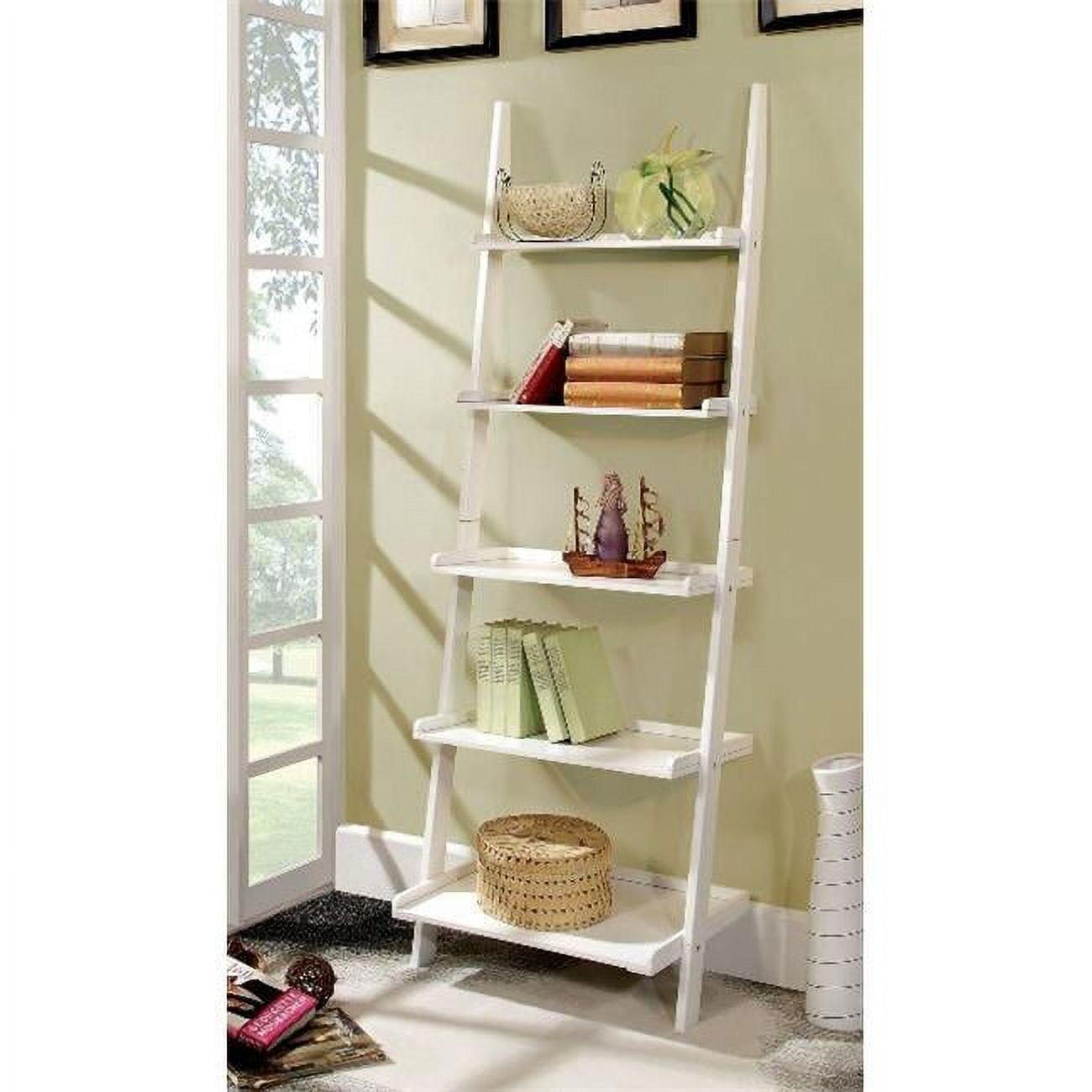 Elegant White Wood 5-Tier Ladder Shelf, 72" High