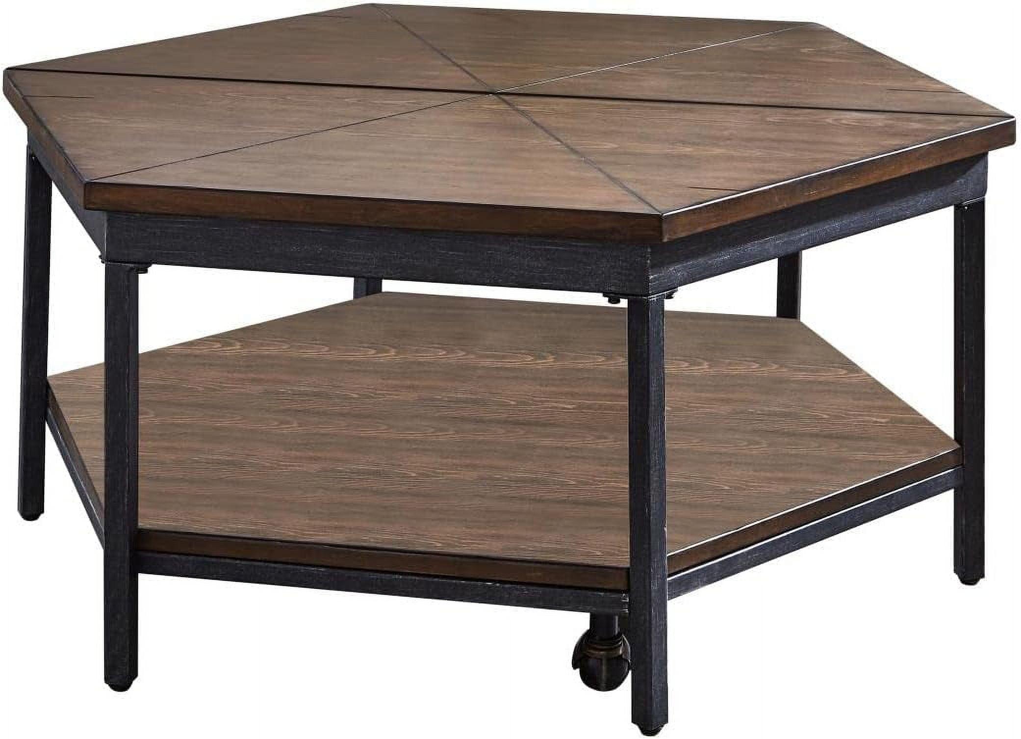 Hexagonal Medium Wood and Iron Lift-Top Coffee Table