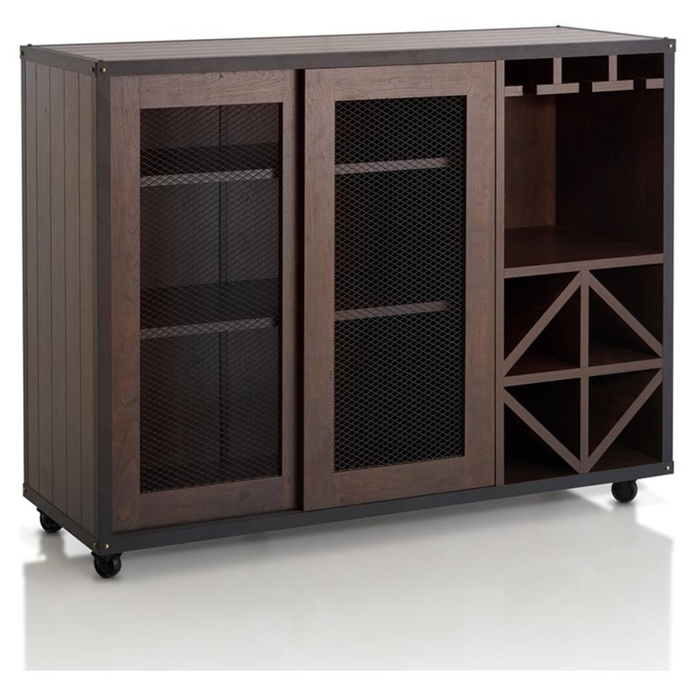 Walnut Multi-Storage Buffet with Casters and Mesh Doors