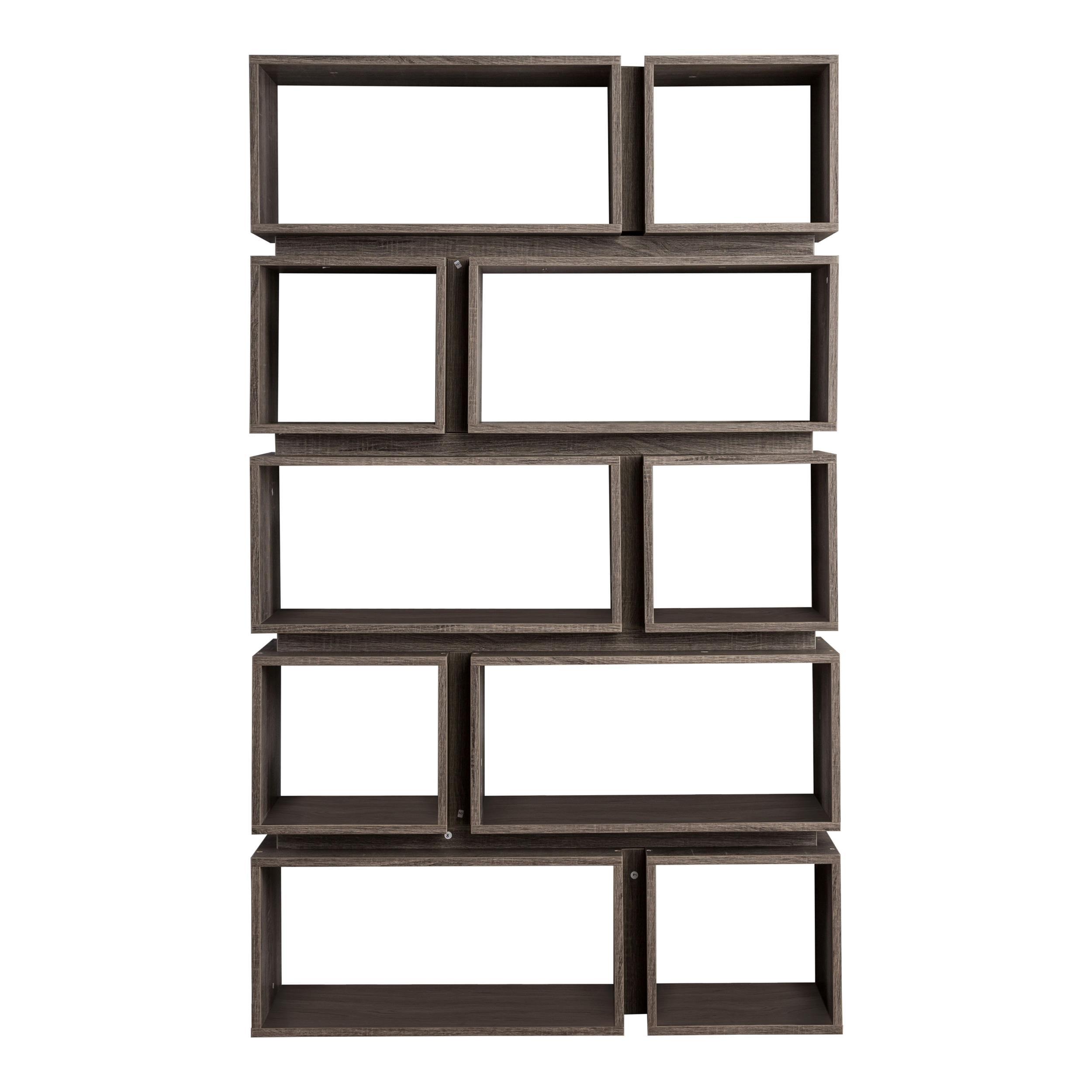 Distressed Gray Geometric Wood Bookcase with Cubes