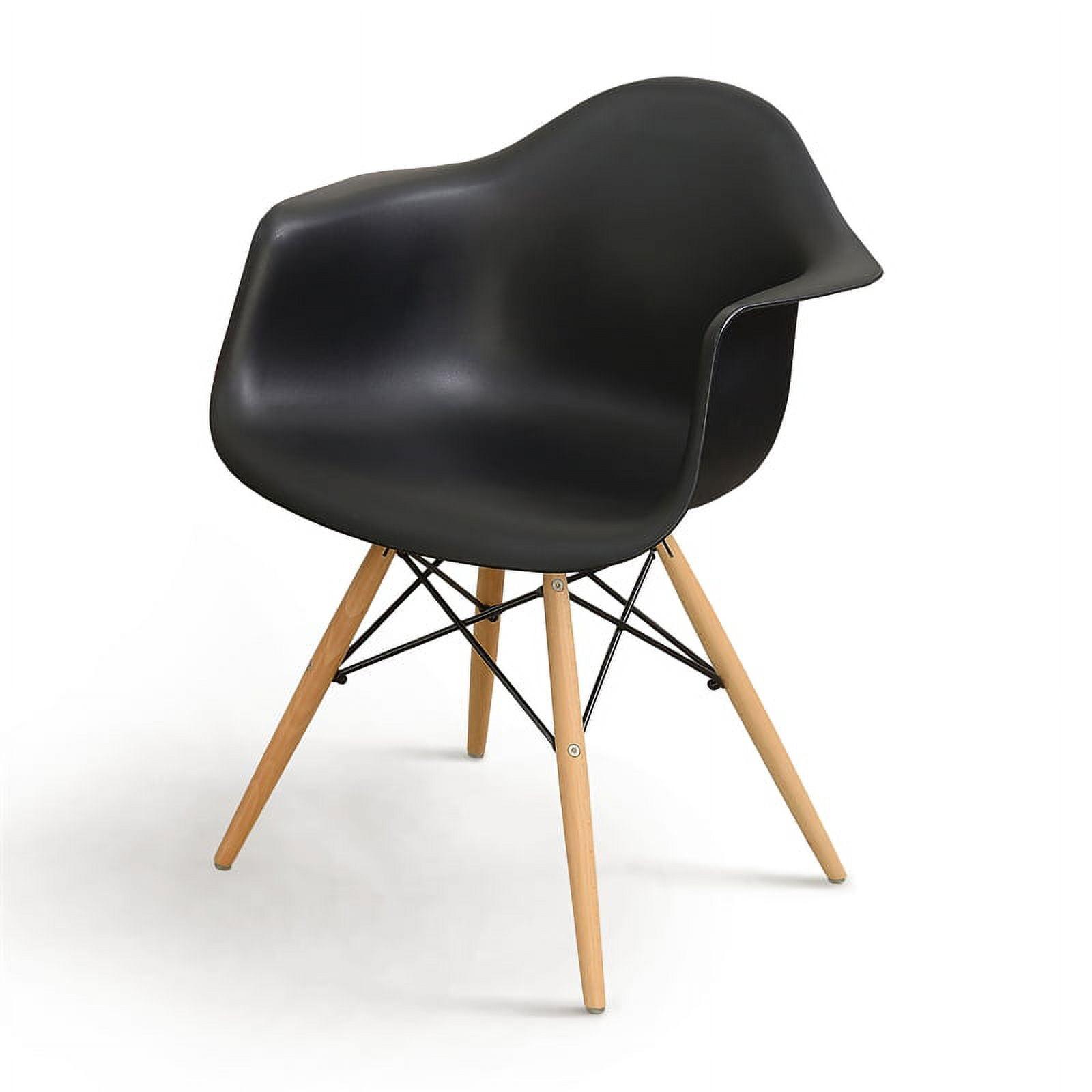 Black Mid-Century Modern Plastic Dining Arm Chair with Wood Legs