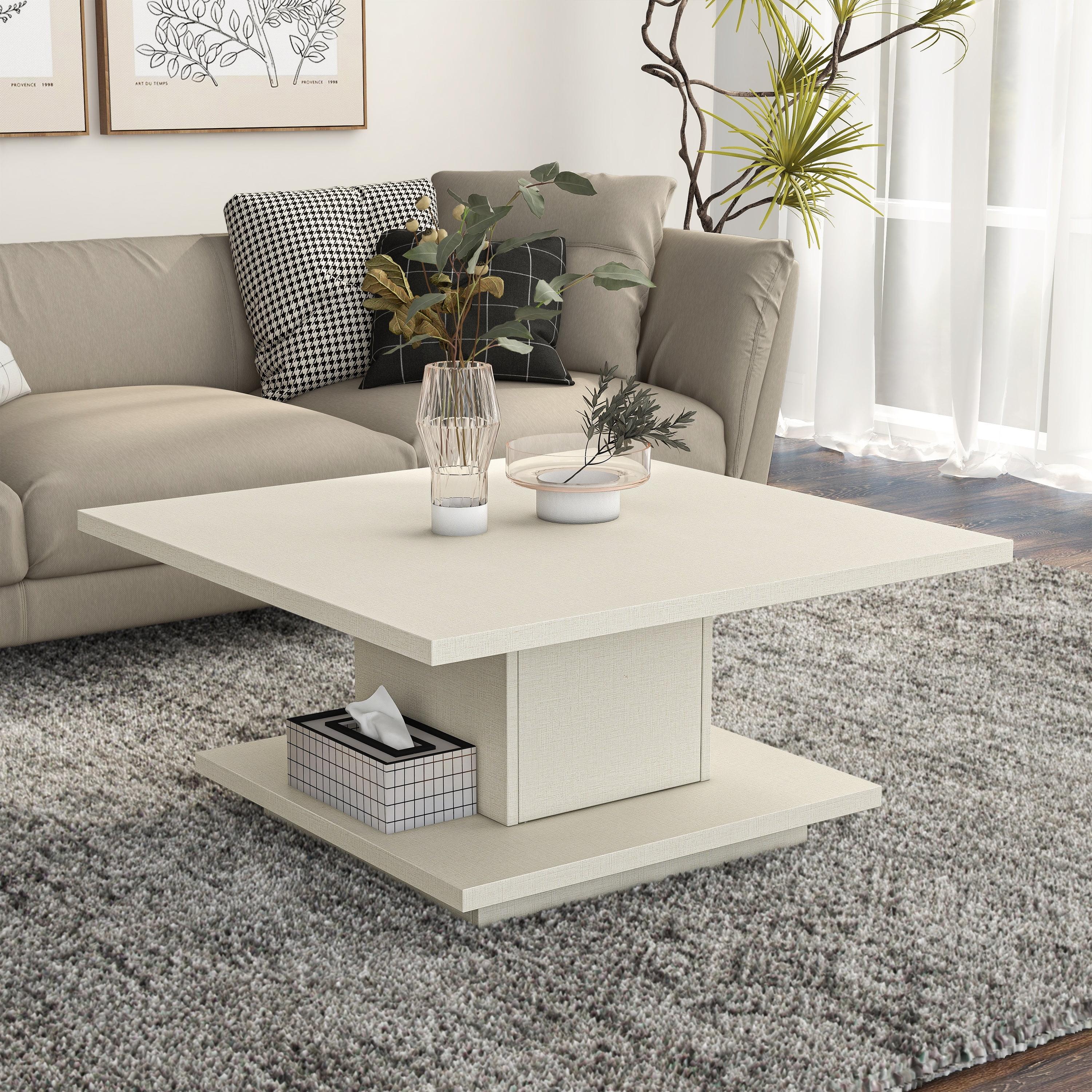 24/7 Shop At Home Traci 31" Square Coffee Table: Modern Design, Pedestal Base, MDF & Veneer
