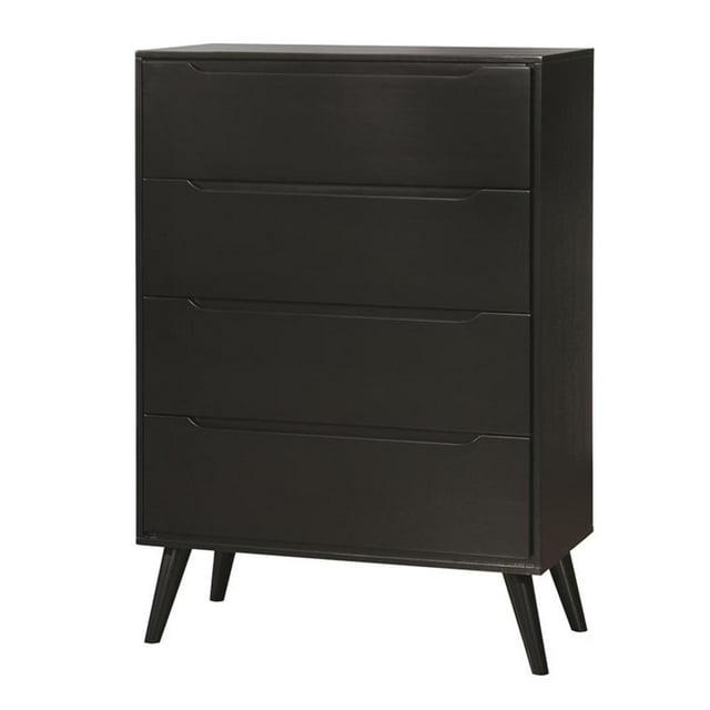 Furniture of America Belkor Mid-Century Modern Wood 4-Drawer Chest in Black