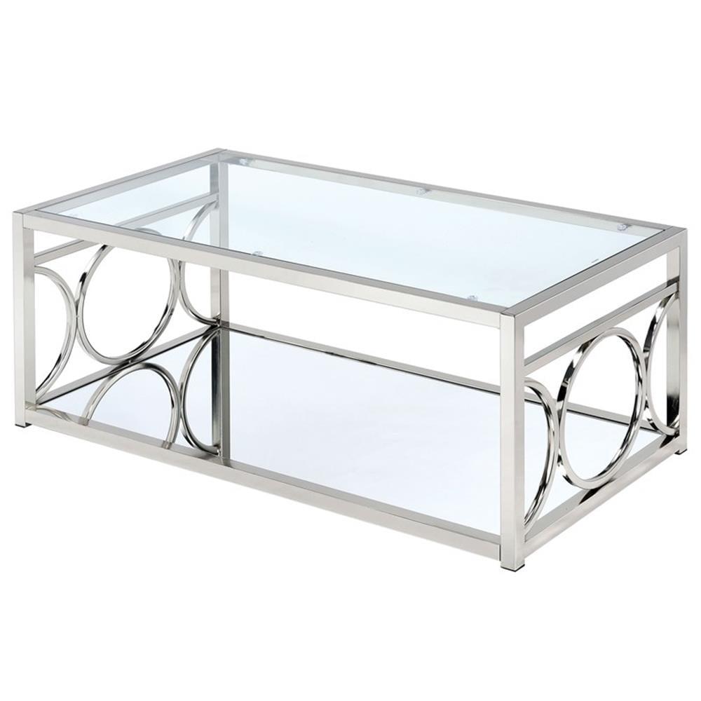 Elegant Chrome Round Glass Coffee Table with Storage