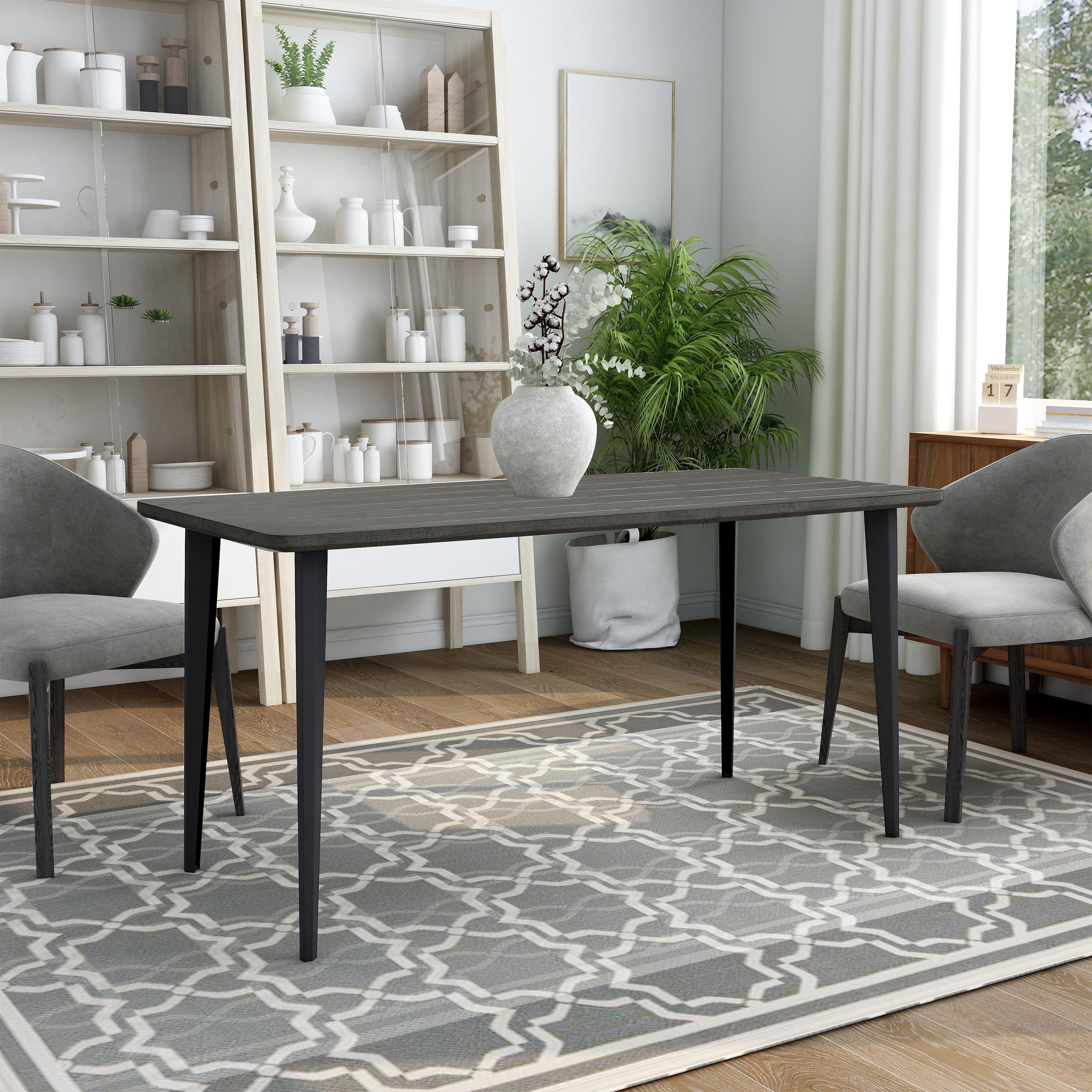 Gray and Black Acacia Wood Mid-Century Modern Dining Table