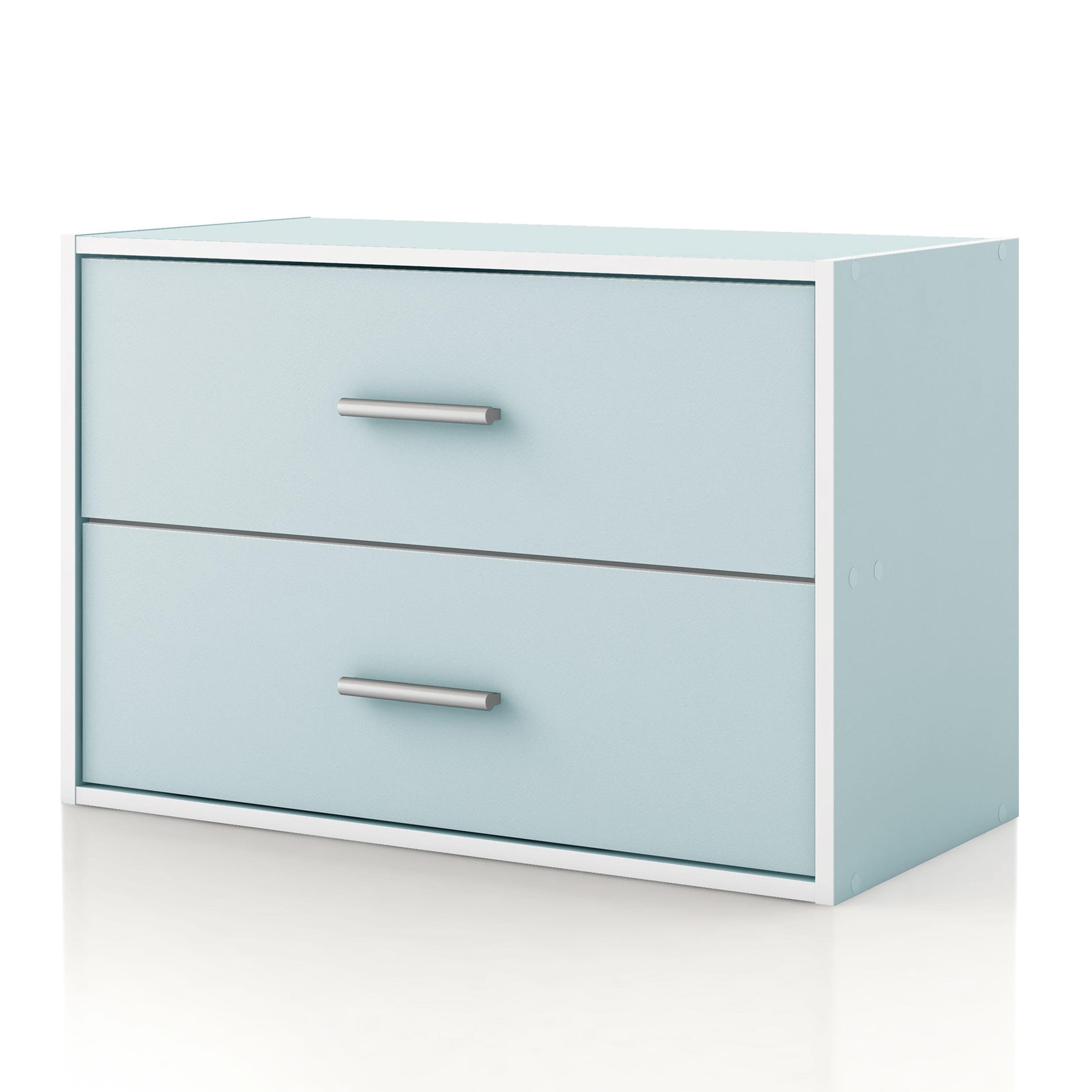 24/7 Shop At Home 15.7" Silkpath Modern 2 Drawer Stackable and Modular Bookcase Light Blue