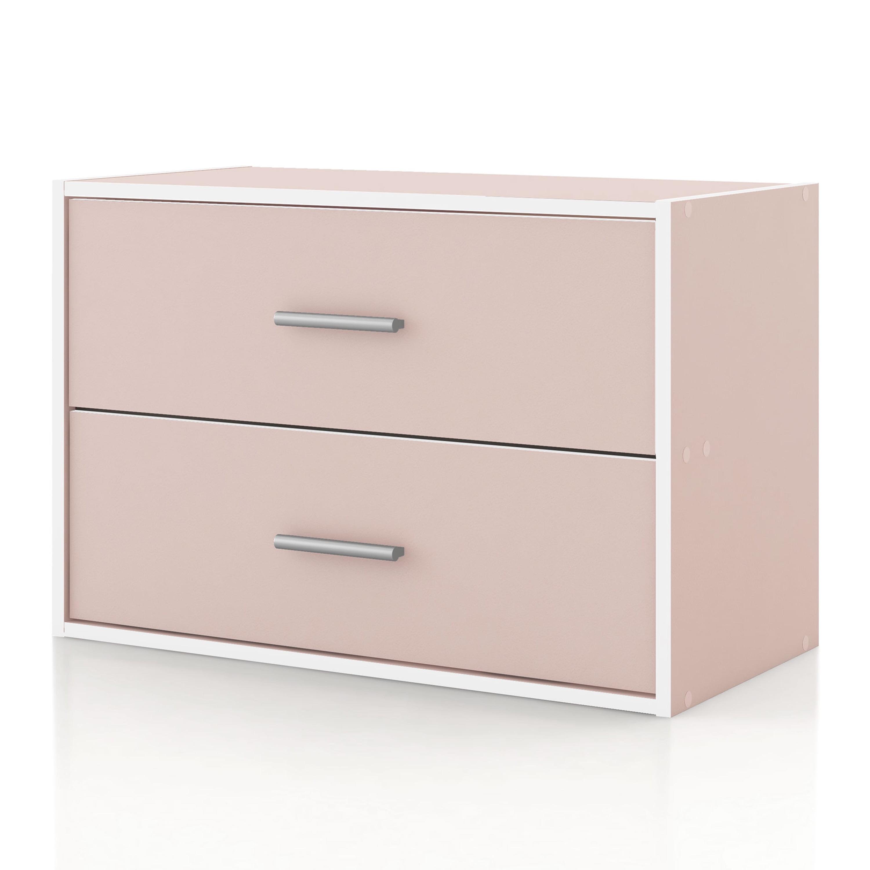 Light Pink Stackable 2-Drawer Kids Storage Cabinet