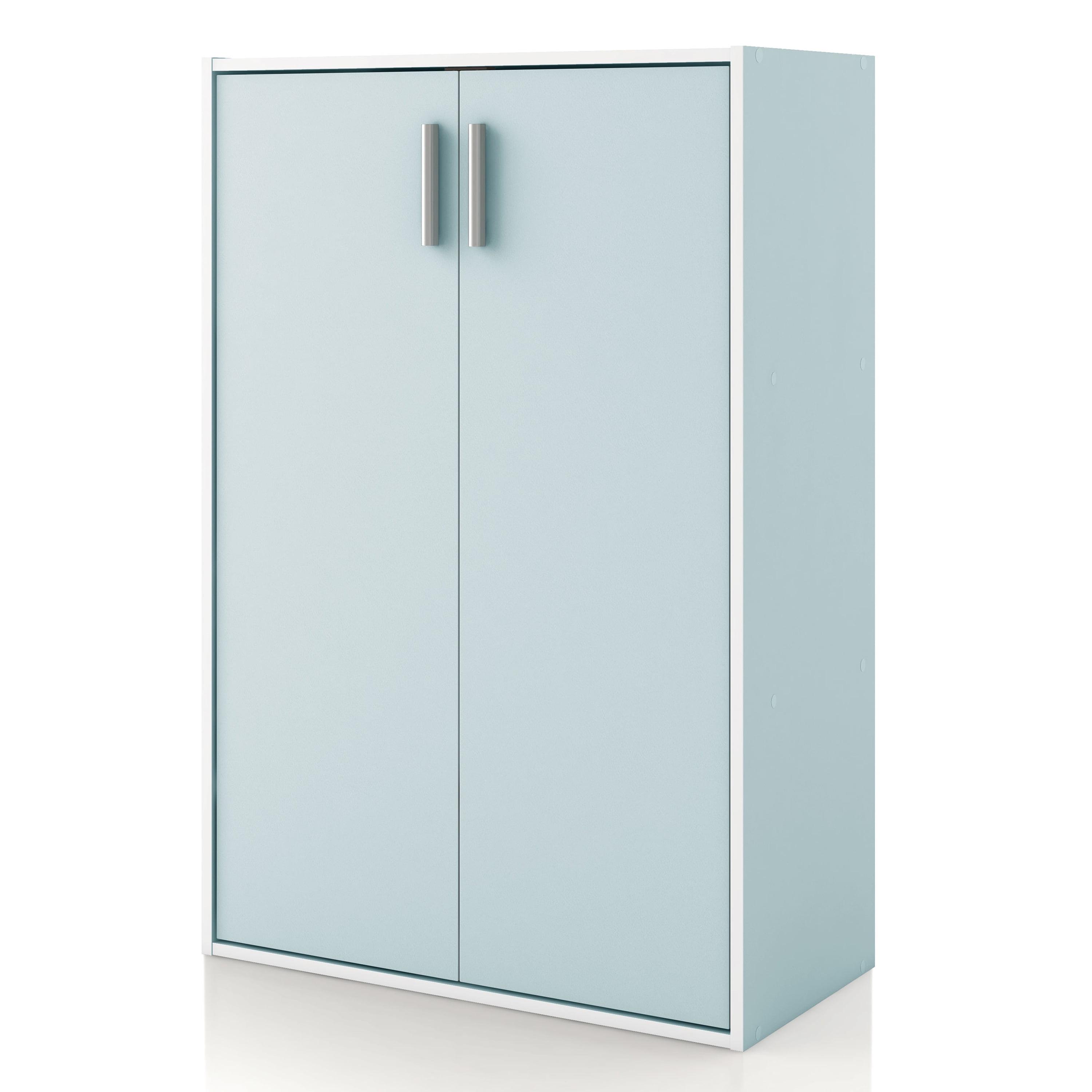 24/7 Shop At Home 35.27" Silkpath Modern 3 Tier Doors Stackable and Modular Bookcase Light Blue