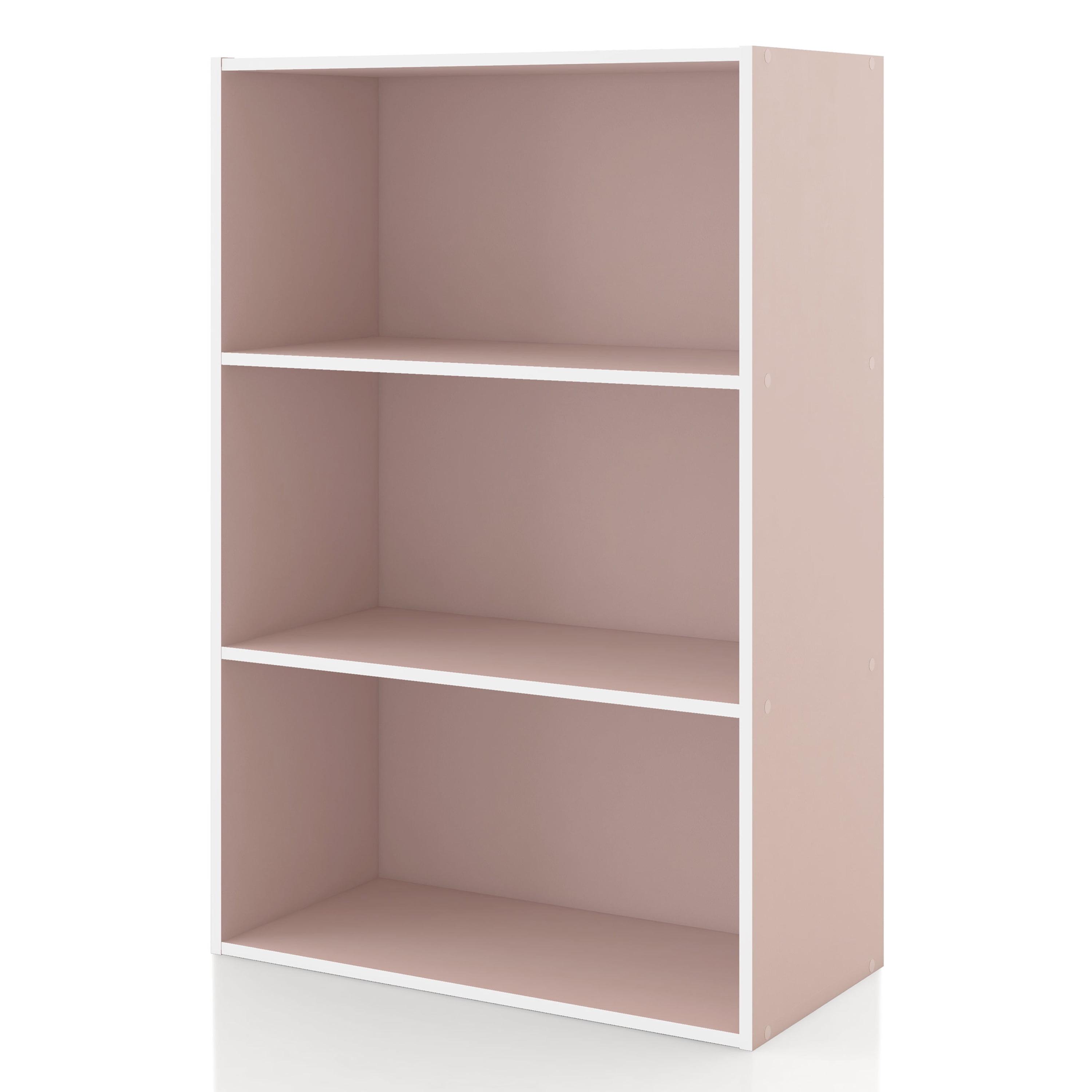 24/7 Shop At Home 35.3" Silkpath Modern 3 Tier Stackable and Modular Bookcase Light Pink