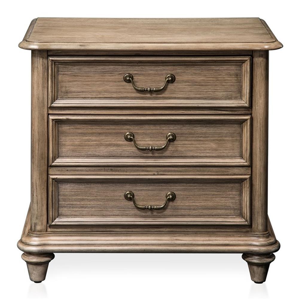 Rustic Natural Solid Wood 3-Drawer Nightstand