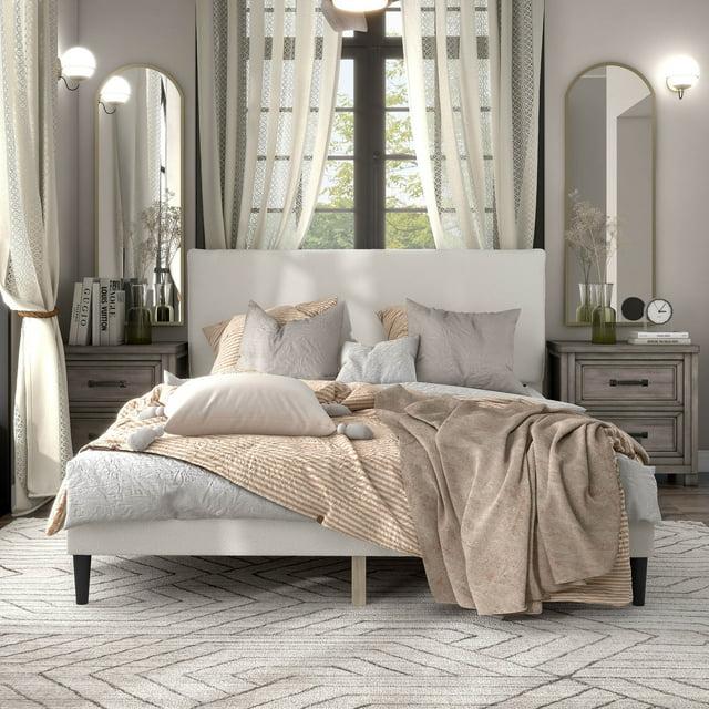 24/7 Shop At Home Queen Heartwild Modern Boucle Upholstered Pillow Headboard Platform Bed: Smooth Finish & Wood Frame