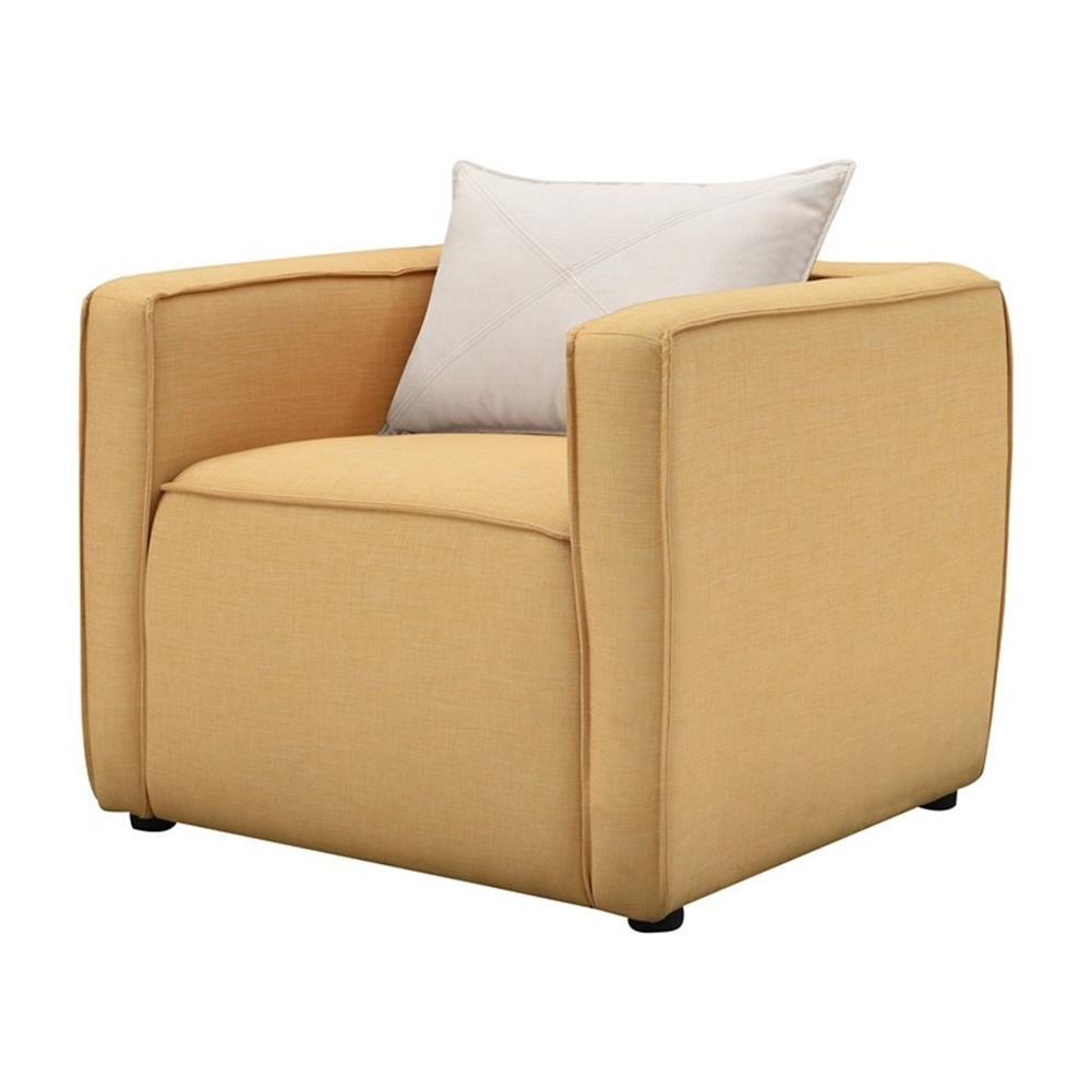 Yellow Modern Linen Upholstered Armchair with Wood Frame