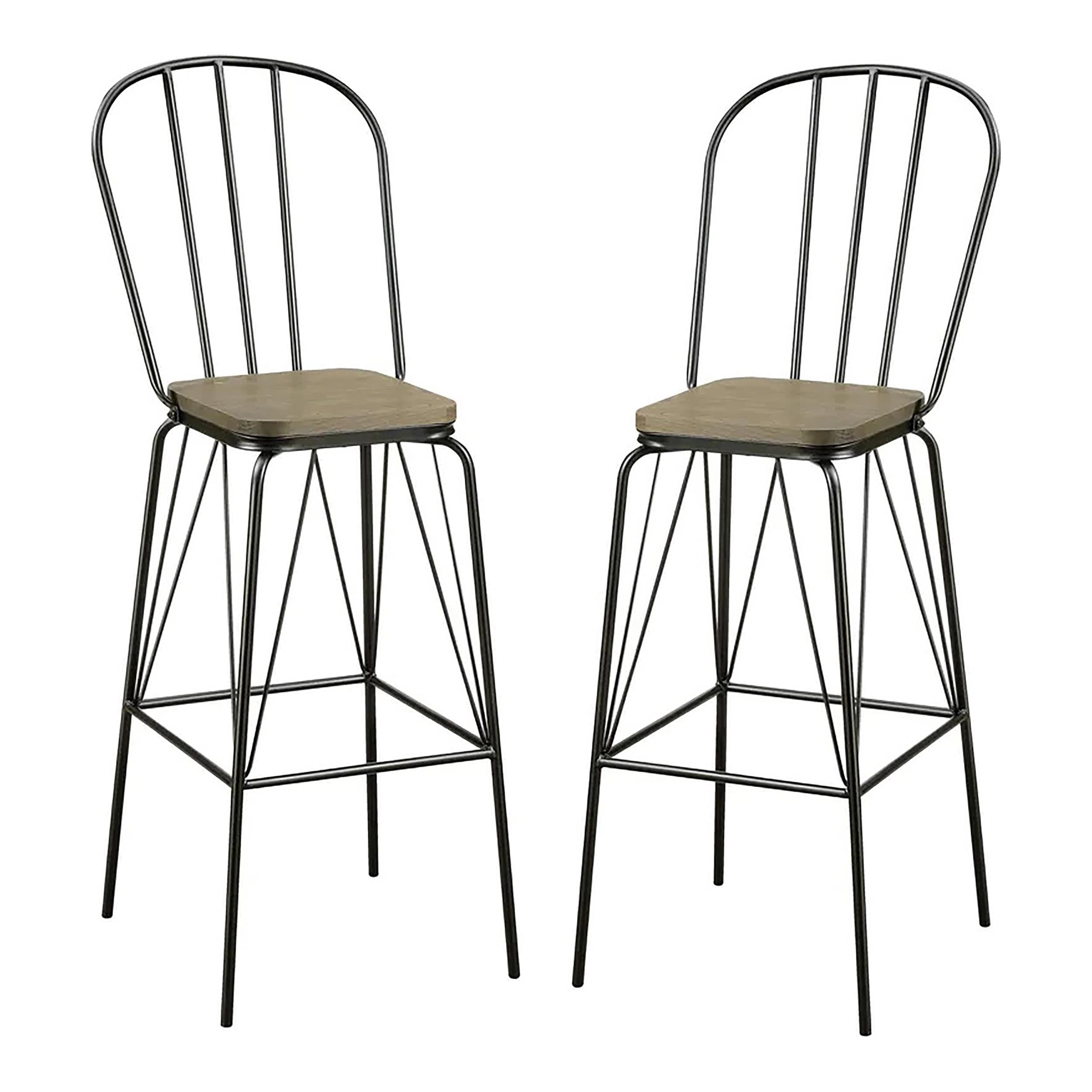 Cottage Charm Black Metal Windsor Bar Stool Set with Wood Veneer Seat