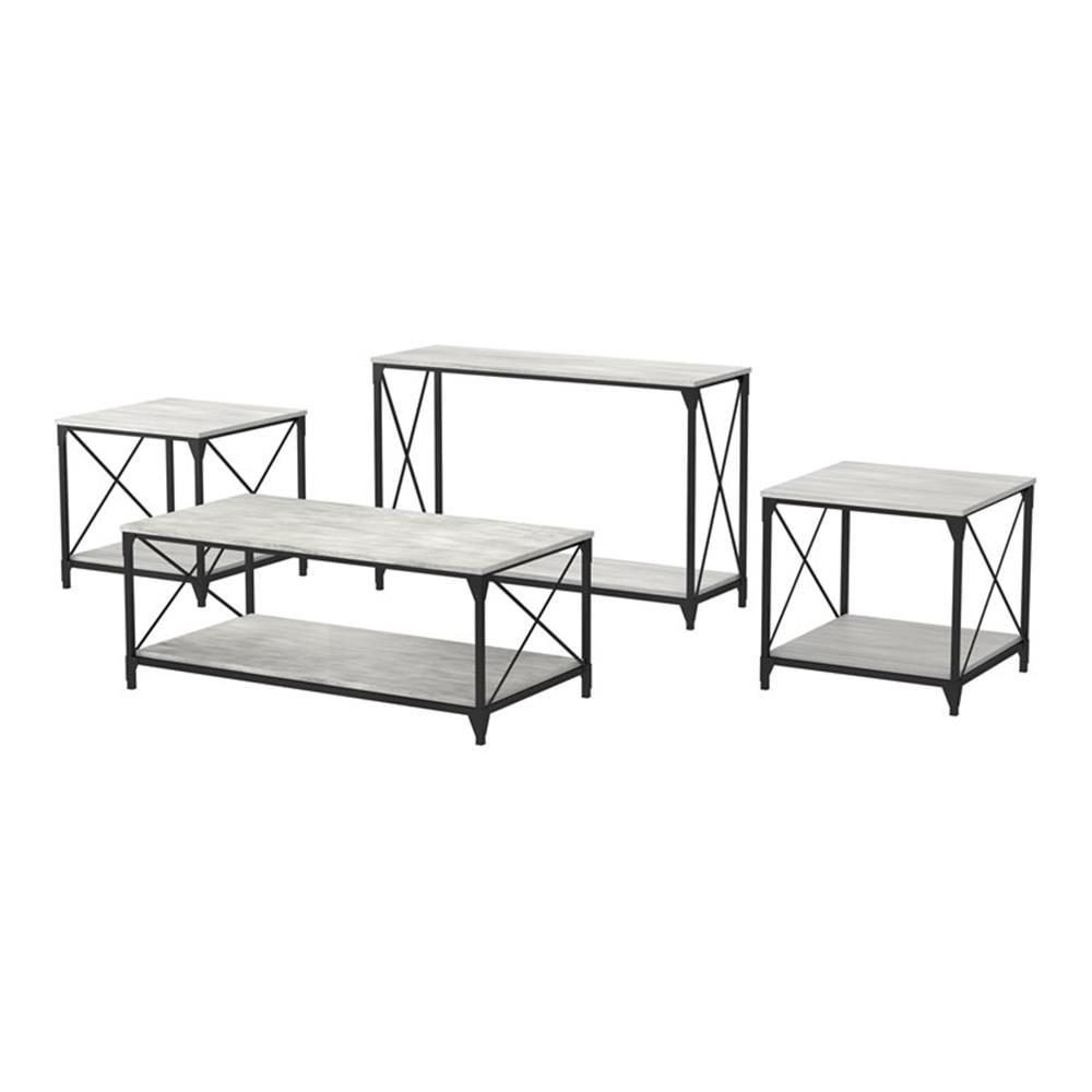 Clarissa Gray and Black Industrial 4-Piece Coffee Table Set