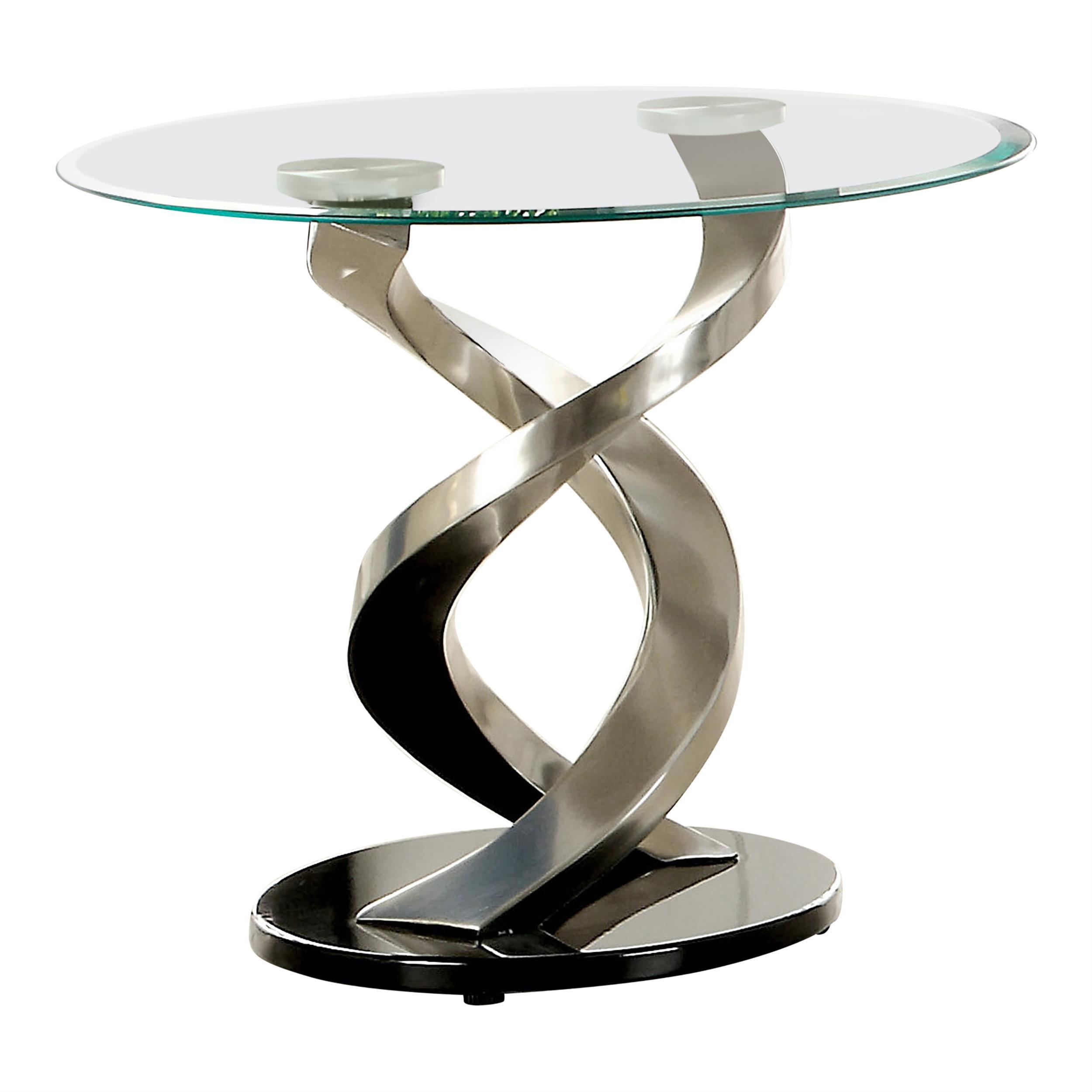 Round Silver Satin Plated Glass Top End Table