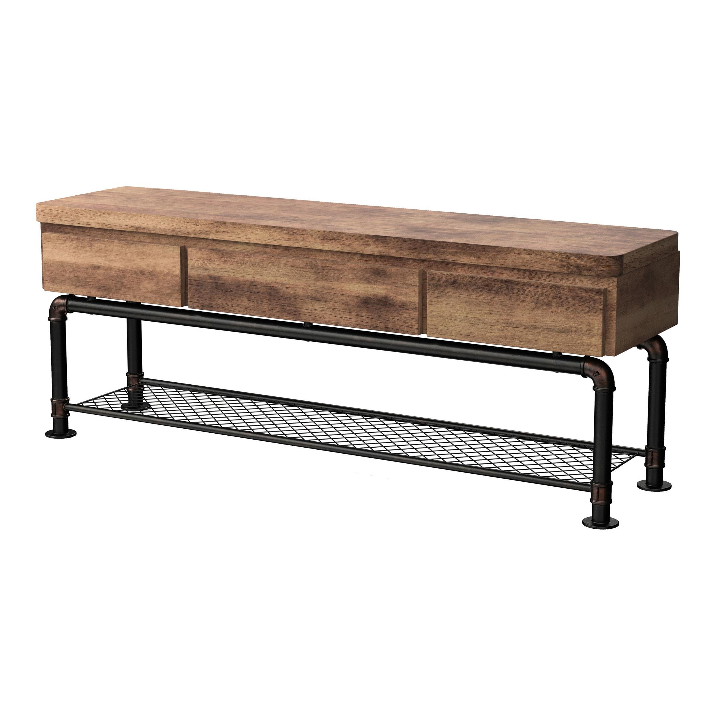 Antique Black and Natural Tone Industrial 60-Inch TV Stand