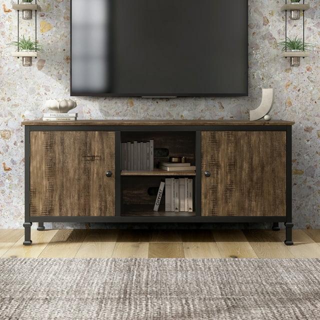 Furniture of America Dele Rustic Oak 60-inch Wood Multi-functional Storage TV Console by
