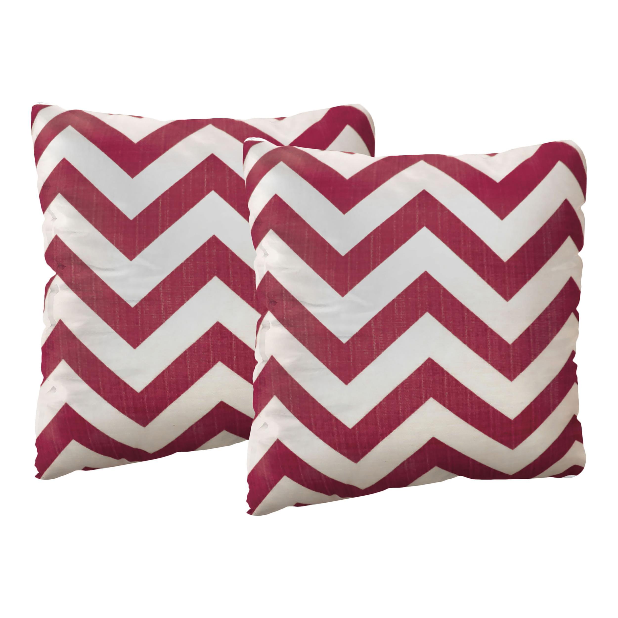 Red and White Chevron Polyester Square Throw Pillows Set of 2