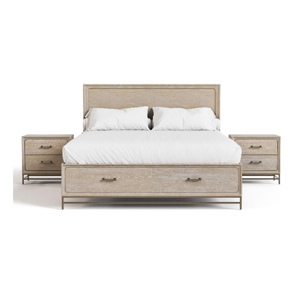 HOMES: Inside + Out 3pc Eastern King Neovesi Platform Bedroom Set Boho with 2 Nightstands Oak