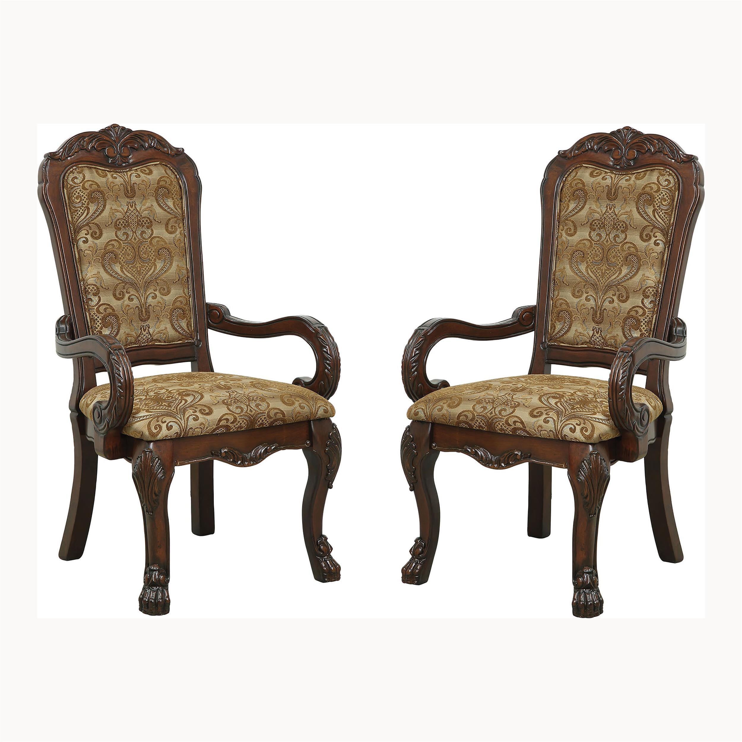 Furniture of America Douglas Fabric Padded Dining Arm Chair in Cherry (Set of 2)