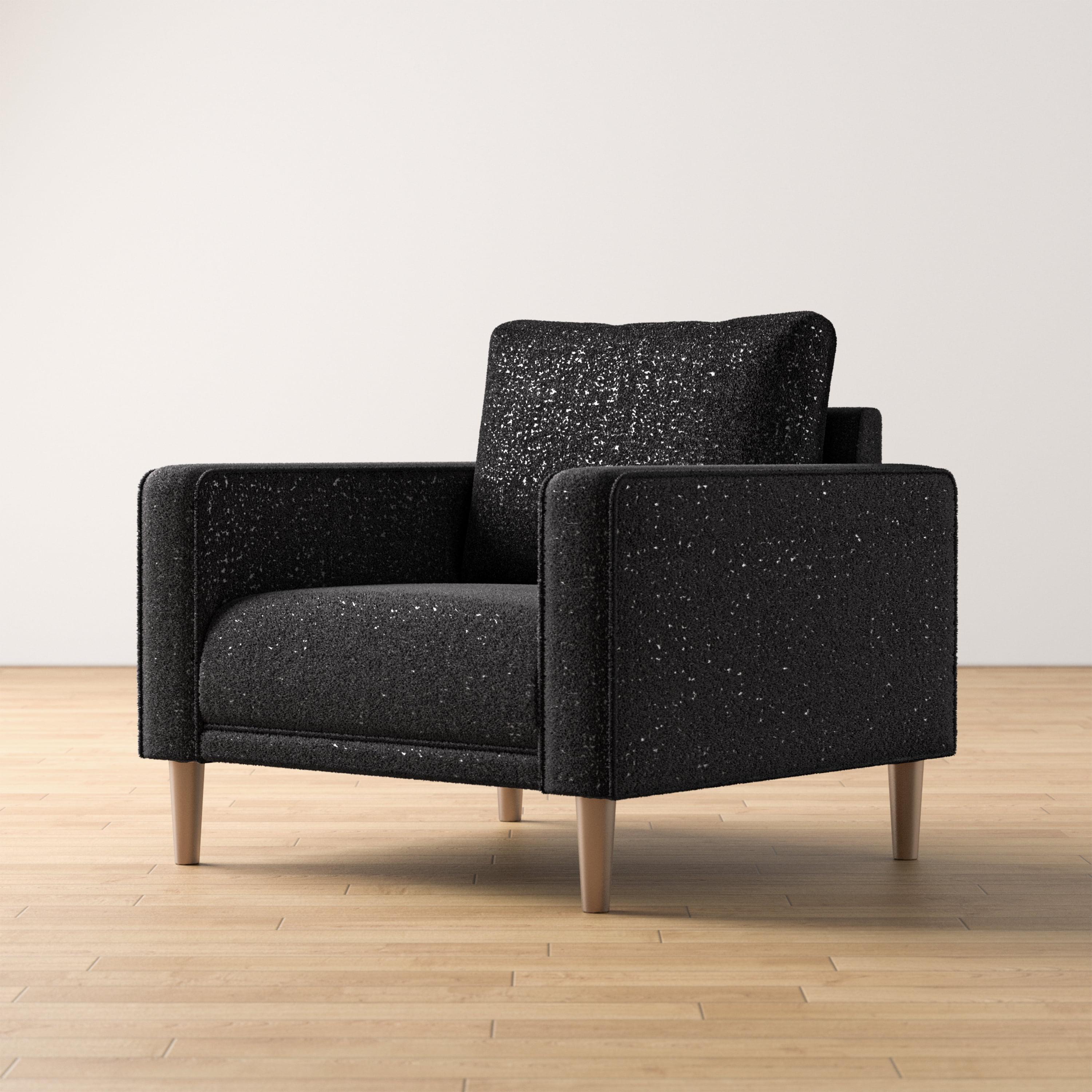 HOMES: Inside + Out Purebliss Modern Boucle Fabric Track Arm Accent Chair with Pocket Coil Cushions Black: Comfortable Seating for Living Spaces