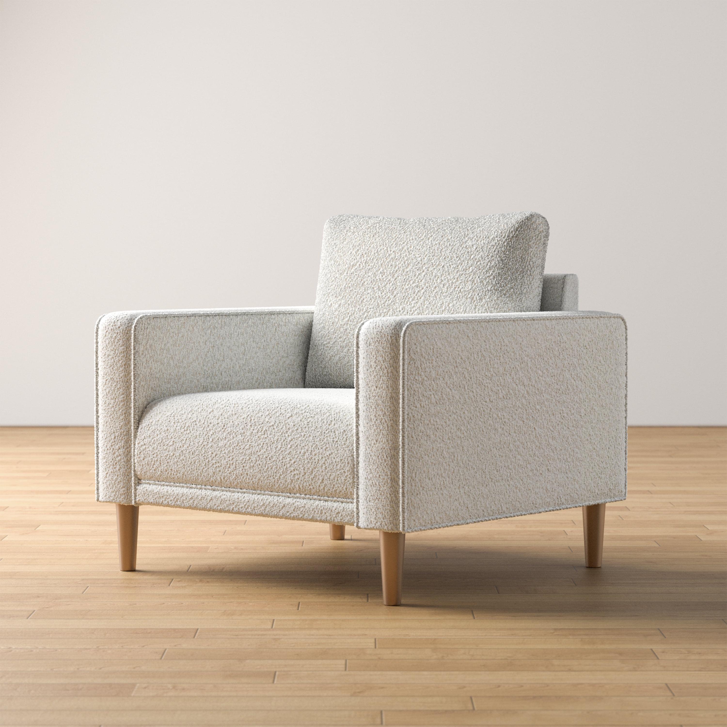 HOMES: Inside + Out Purebliss Modern Boucle Fabric Track Arm Accent Chair: Kiln-Dried Frame & Gold Legs