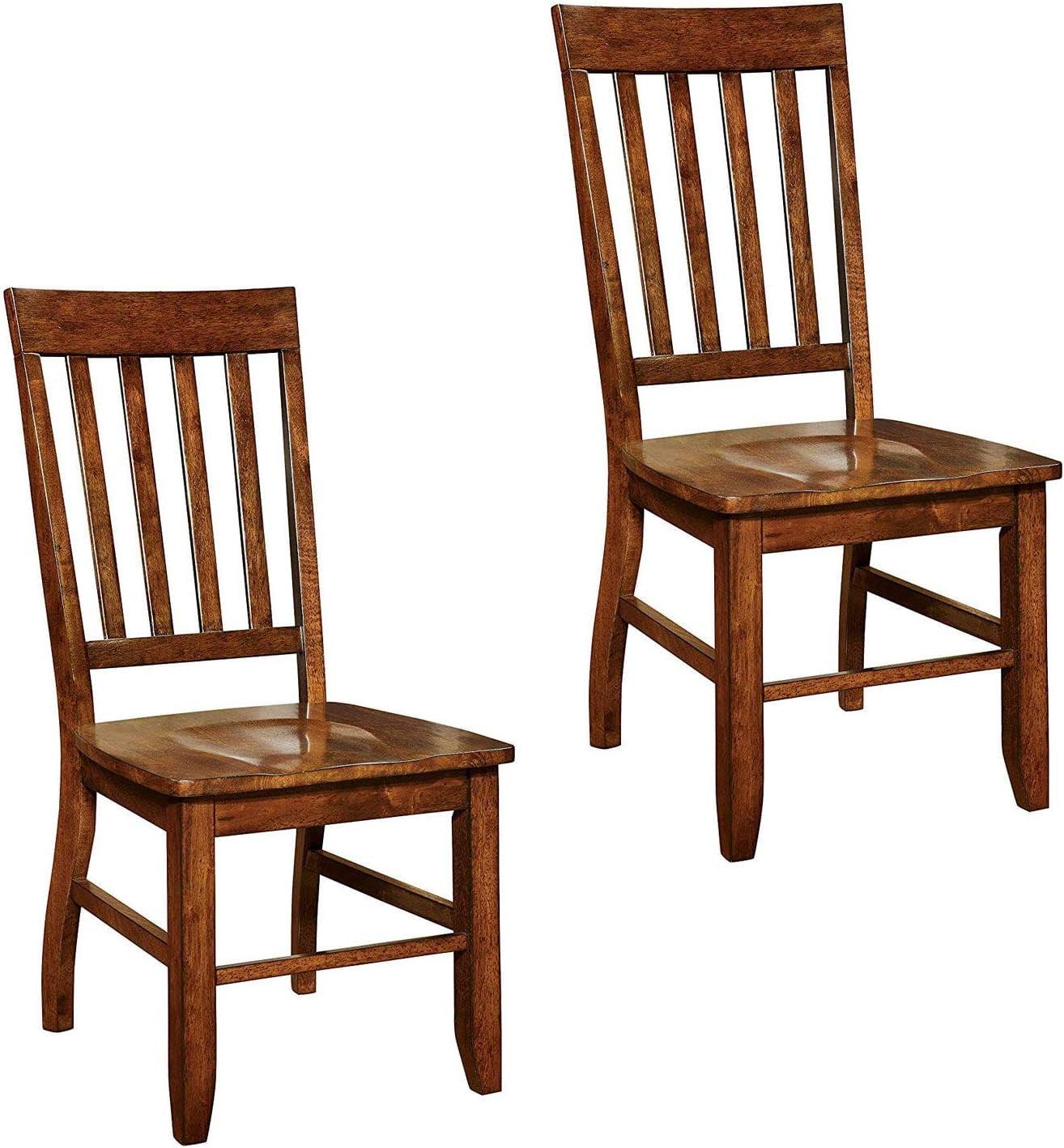 Duran Brown Solid Wood Slat Back Dining Chairs, Set of 2