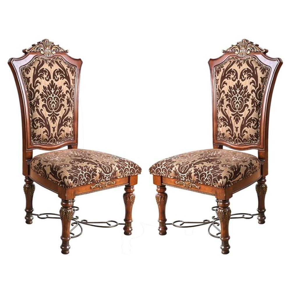 Eleanora Brown Cherry Upholstered Traditional Side Chairs, Set of 2