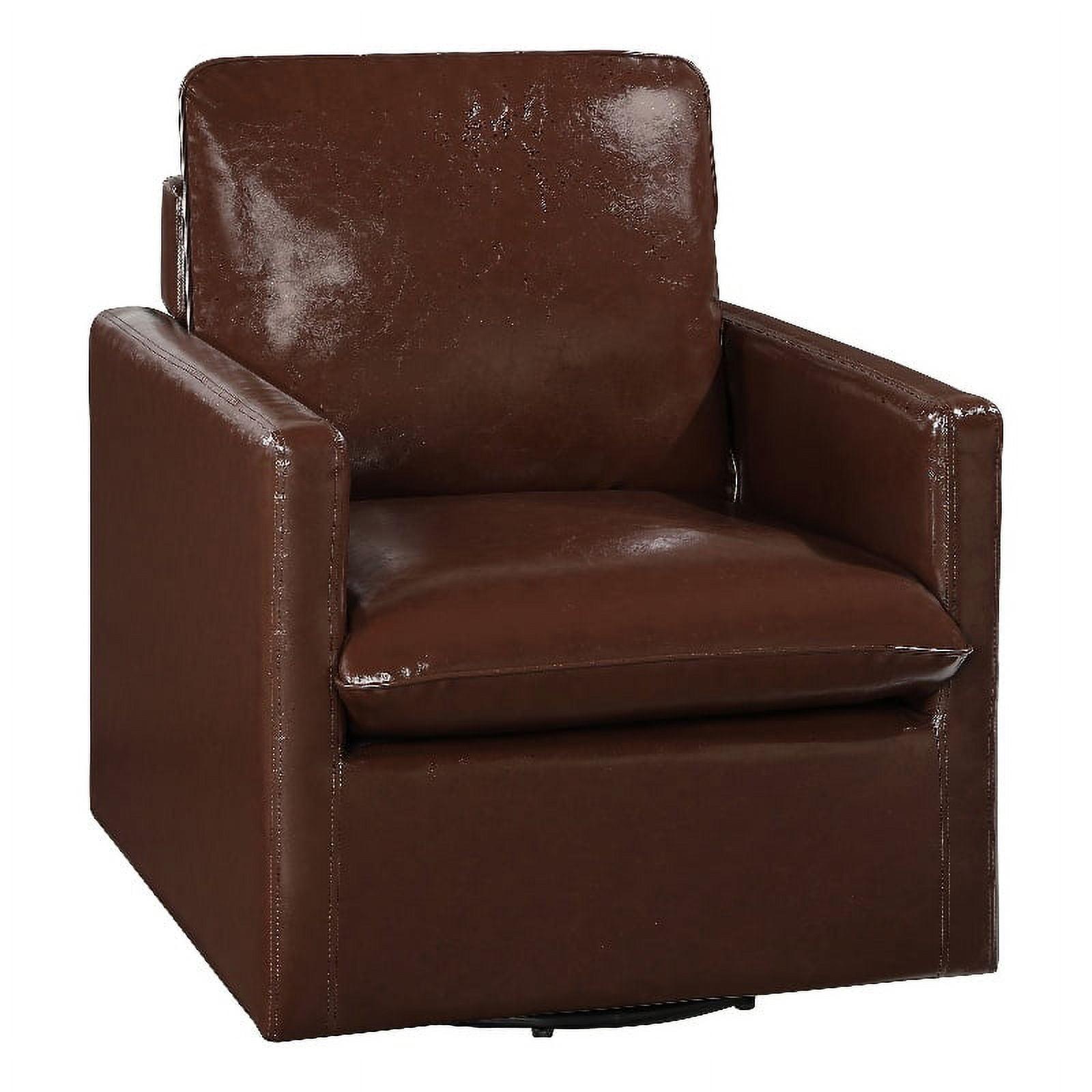 Dark Brown Faux Leather Transitional Swivel Armchair