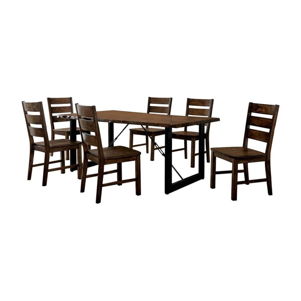 Elsbeth Walnut Wood and Metal 7-Piece Industrial Dining Set