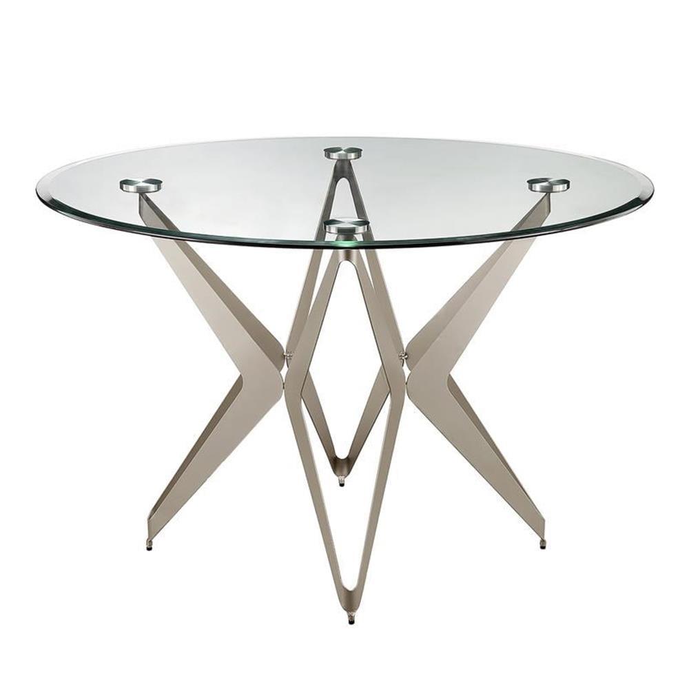 Champagne Gold Round Glass Dining Table with Metal Base