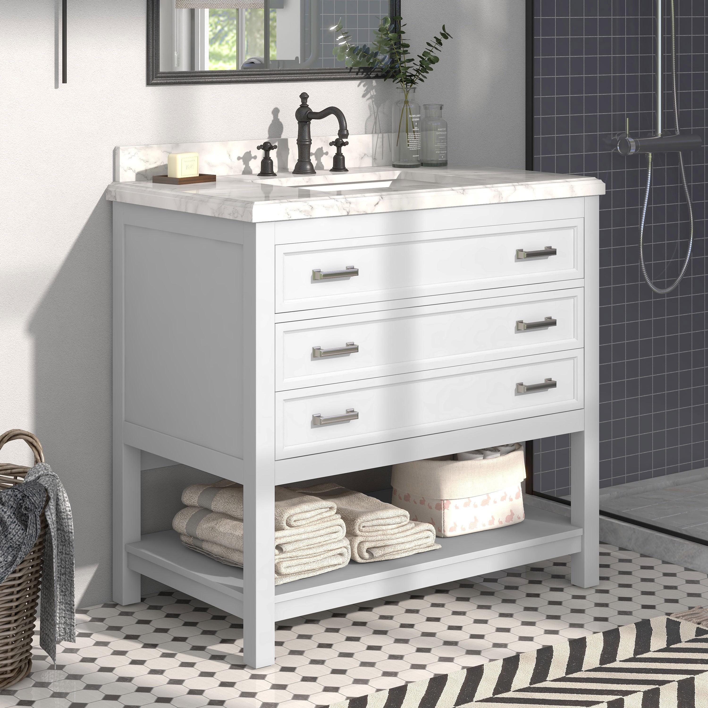 Furniture of America Freya 37" White Single Bathroom Vanity with White Carrera Marble Top and Undermount Sink