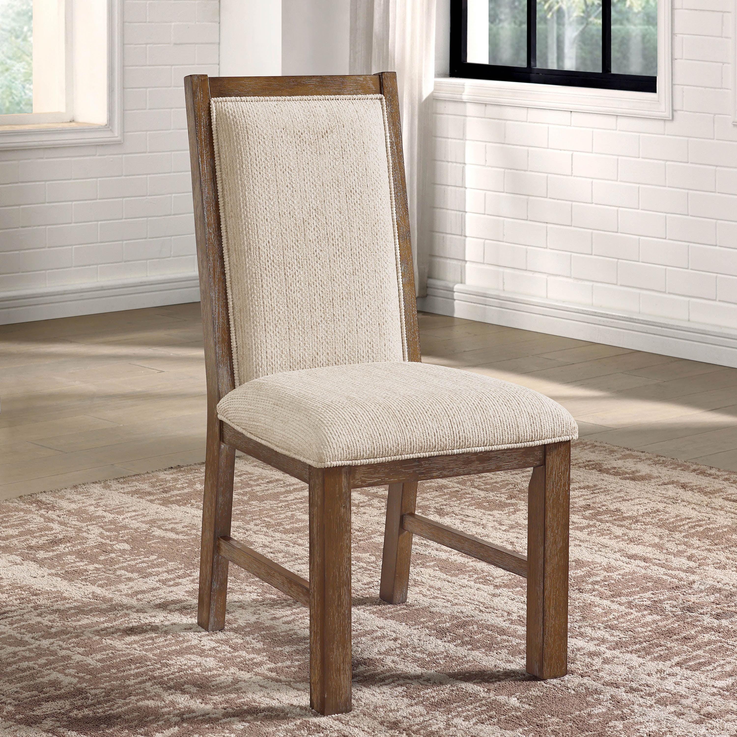 Furniture of America Hefer Transitional Fabric Indoor Side Chairs, Rustic Oak and Beige (Set of 2)