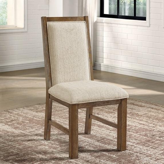 Furniture of America Hefer Transitional Fabric Indoor Side Chairs, Rustic Oak and Beige (Set of 2)