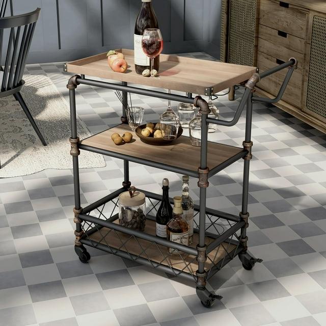 Furniture of America Herman Industrial Antique Black Metal 2-Shelf Serving Cart by