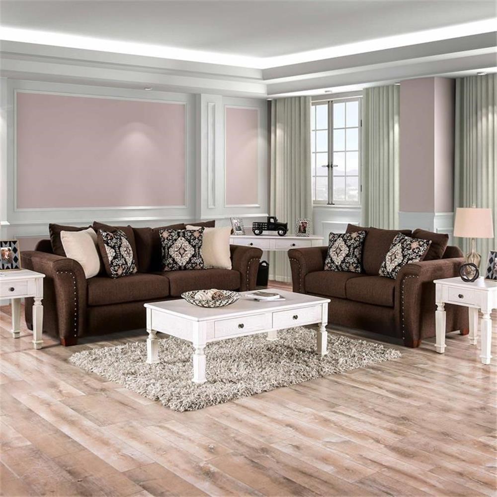 Furniture of America Jaqui Transitional Fabric 2-Piece Sofa Set in Chocolate