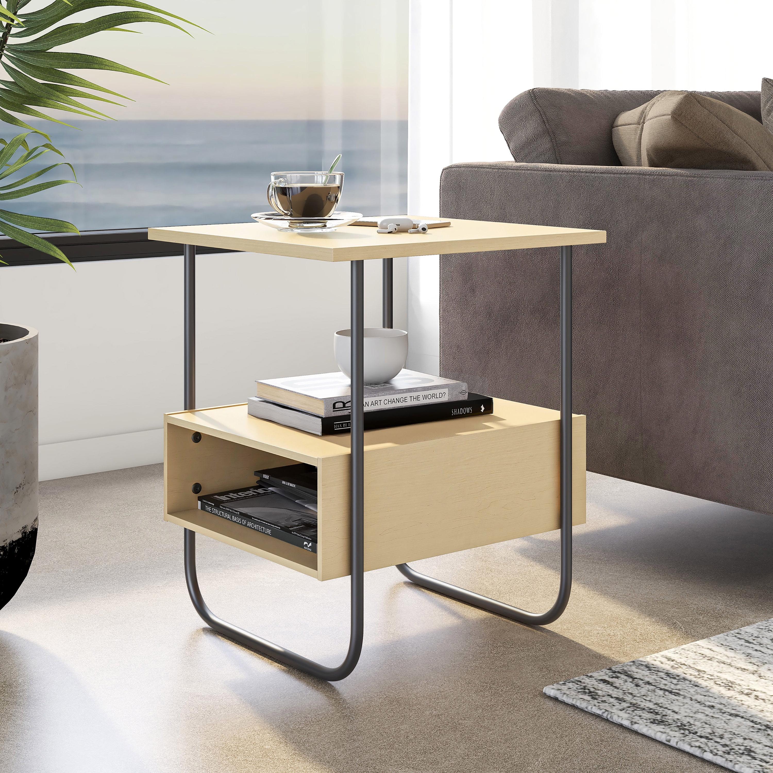 24/7 Shop At Home 19" Songcraft Contemporary End Table: Metal Frame, Open Shelf, Light Maple