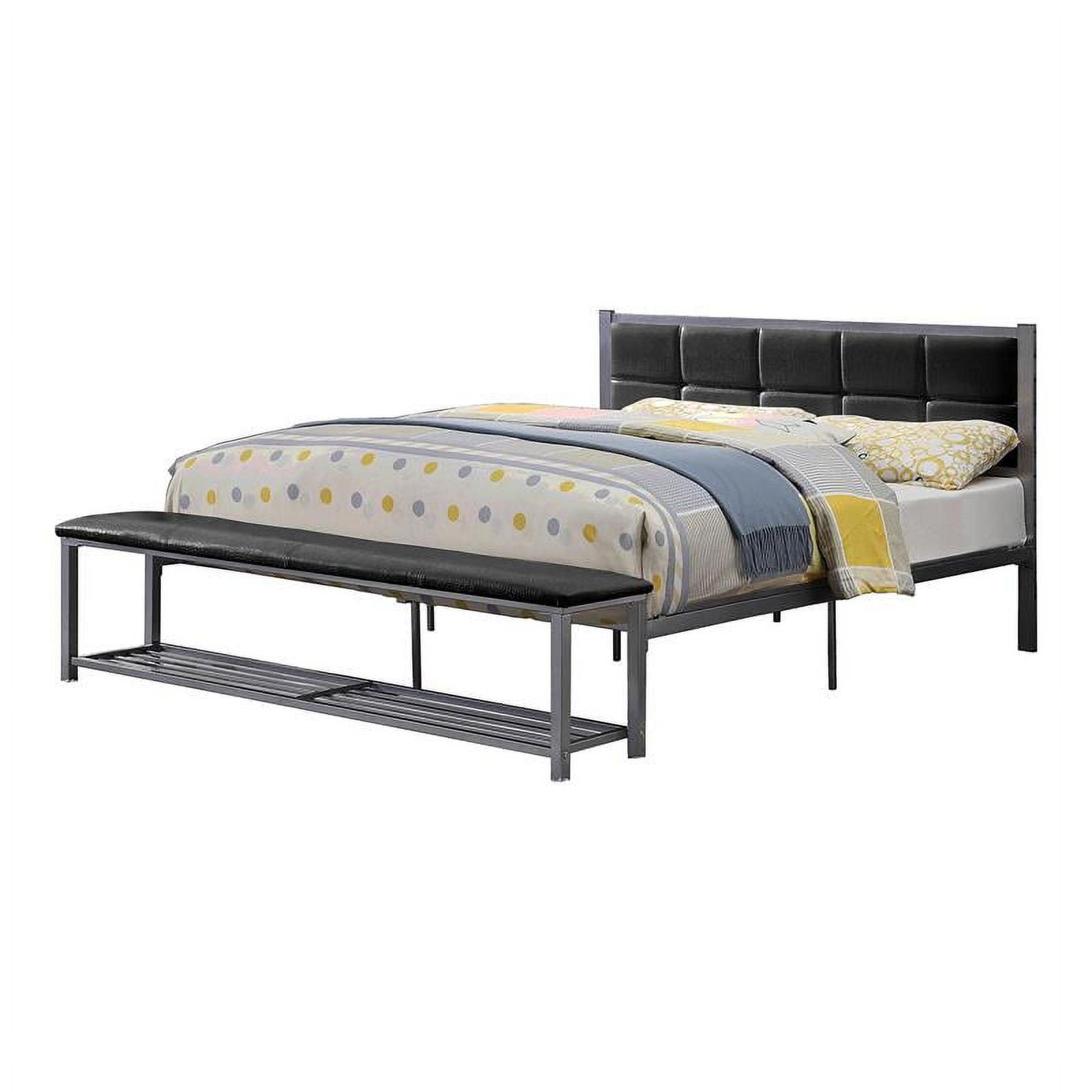 Arabel Queen Upholstered Platform Bed with Storage in Dark Metal