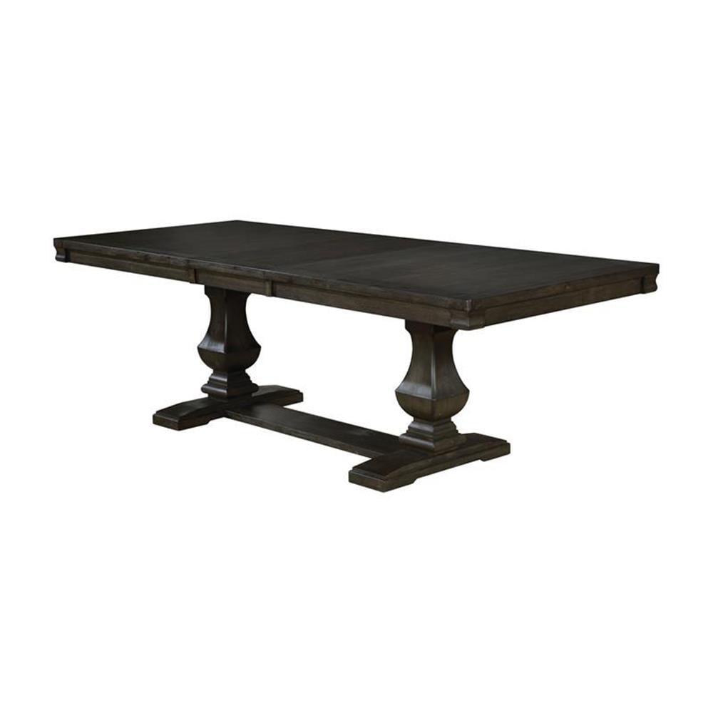 Espresso Solid Wood Extendable Dining Table with Double Pedestal Base