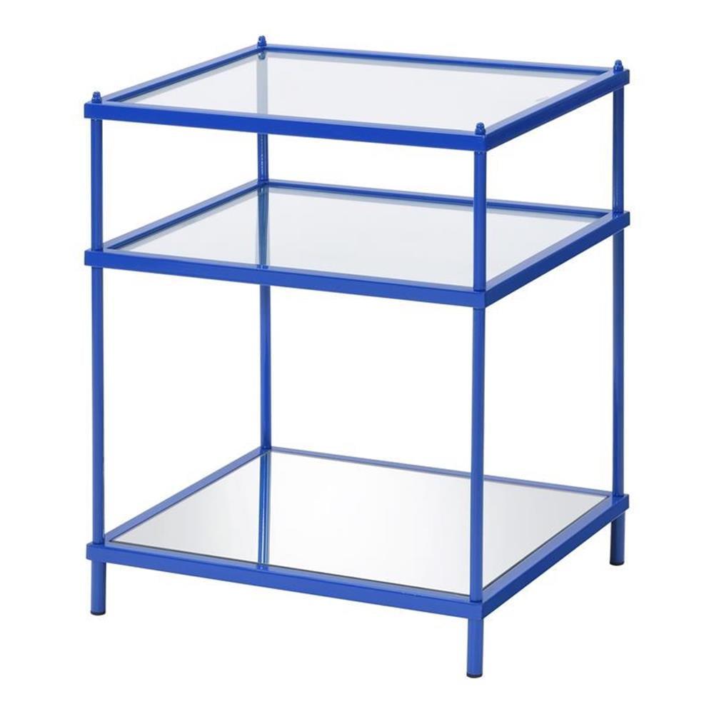 Blue Metal and Glass 2-Shelf Side Table