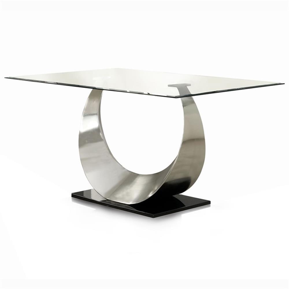 Contemporary Silver and Glass Dining Table for Six