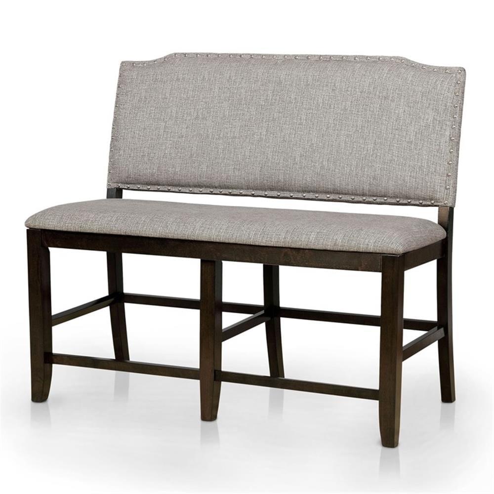 Numara Dark Walnut and Gray Counter Height Bench with Nailhead Trim