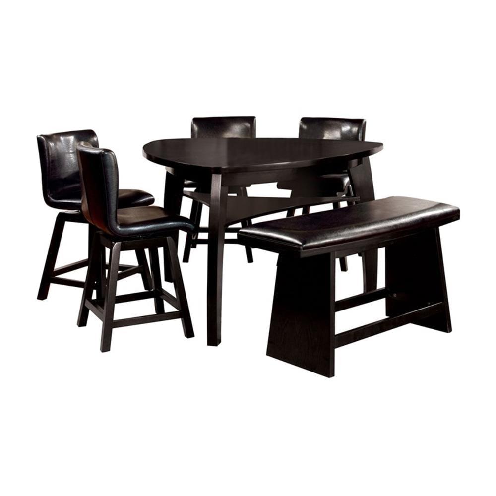 Black Faux Leather and Wood 6-Piece Triangular Dining Set