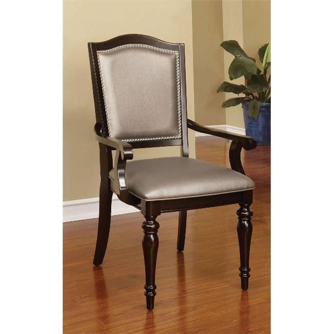 Gray Faux Leather Upholstered Arm Chair with Walnut Wood Frame