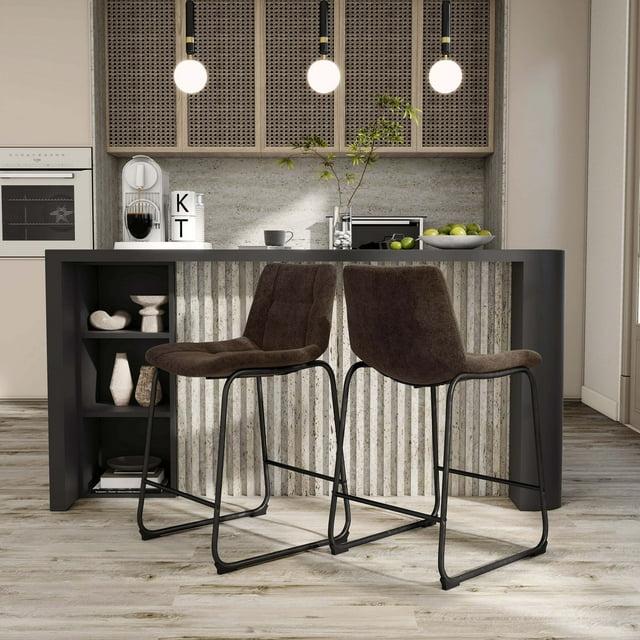 Furniture of America Perri Modern Chenille Counter Height Dining Chairs, Brown (Set of 2)