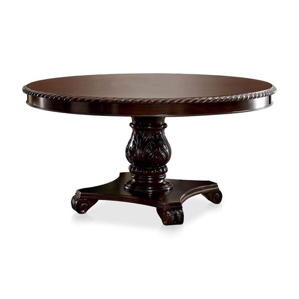 Furniture of America Ramsaran Wood Pedestal Dining Table in Brown Cherry