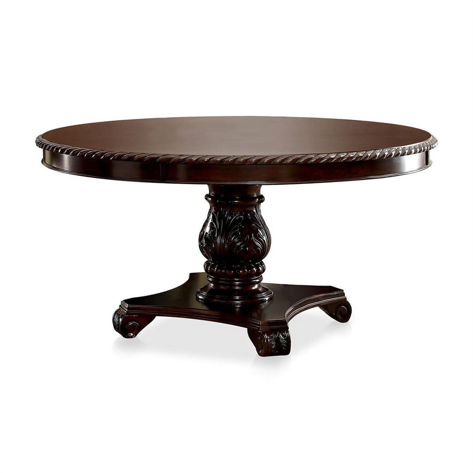 Elegant Carved Wood Round Dining Table in Brown Cherry