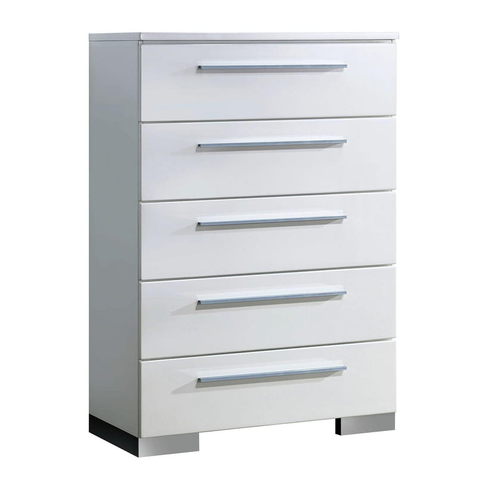 Glossy White Contemporary 5-Drawer Chest with Felt Lined Drawer