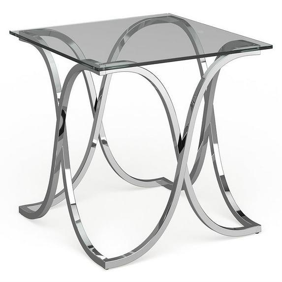Furniture of America Sarif Contemporary Glass Top End Table in Chrome