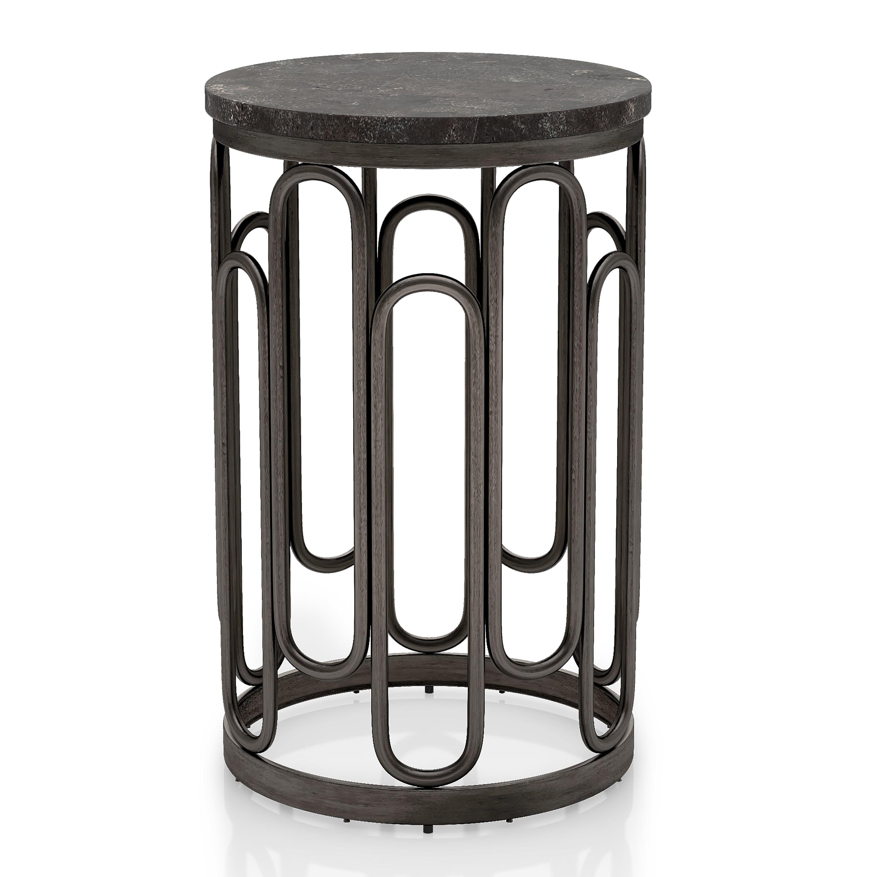 Furniture of America Saz Metal Stone Top Small End Table, Black